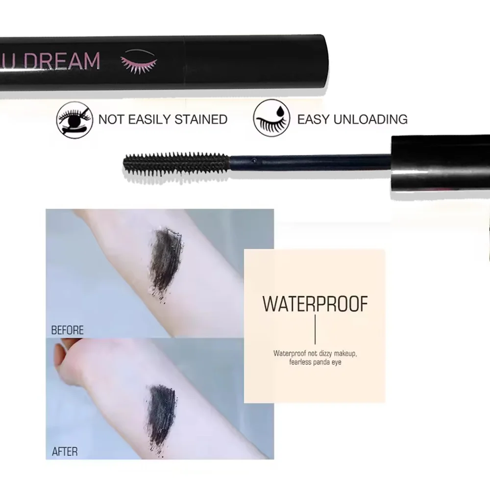 Mascara allungante 3D, arricciatura e volumizzante, impermeabile, a prova di sbavature, di lunga durata, nero e oro, sicuro per tutte le pelli, uso unisex