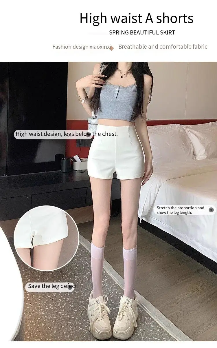 2026 De nieuwe witte hoge taille Een woord is slank. Het is veilig om lichtdichte hete meisjes te dragen om shorts buiten te maken