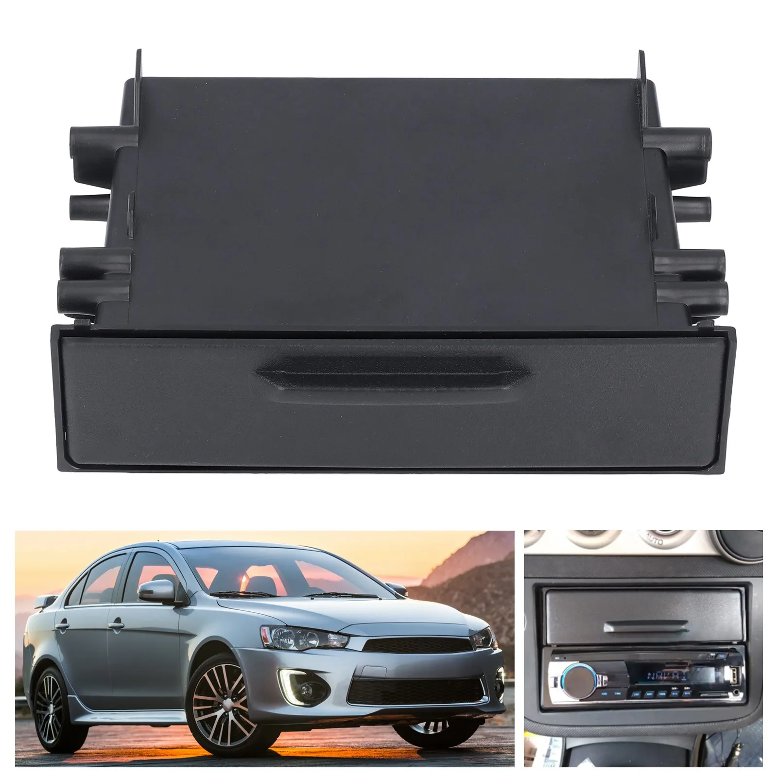 

Car Radio 1DIN Car Radio Storage Box Multi Application ABS Black Inner Organizer Replacement for Auto Parts