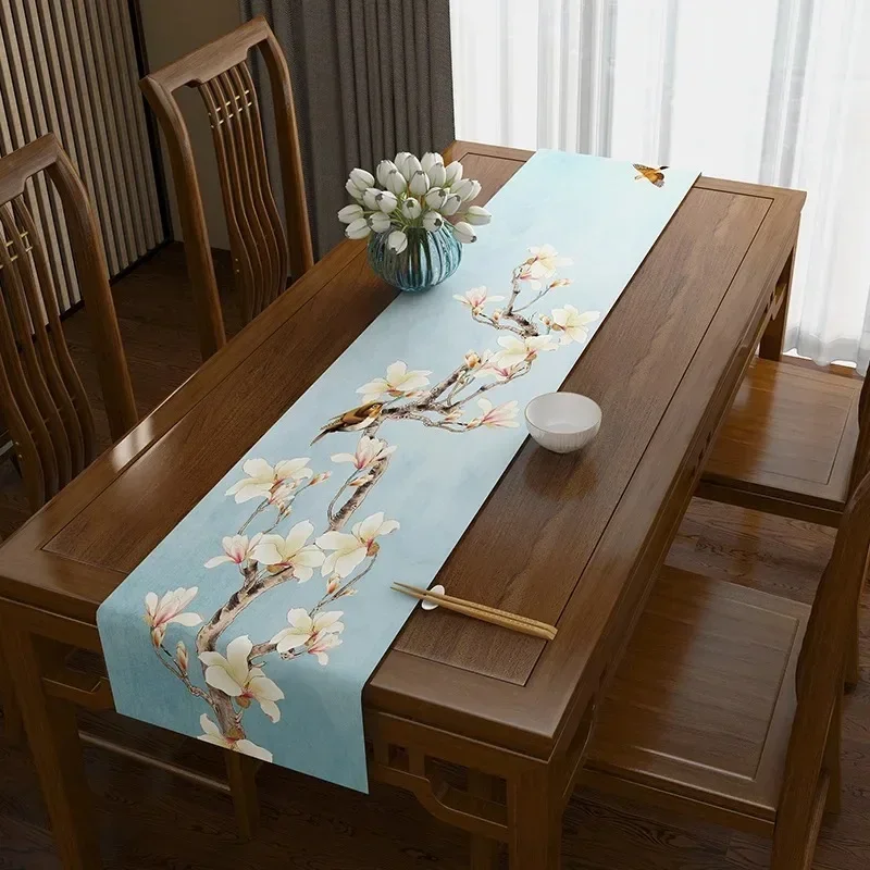 Table Flag New Chinese Style Coffee Table Cloth Tea Seat Long Strip Lotus Print Decoration Table Runner