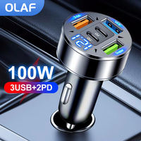 5 Ports 100W Car Charger USB Type C Fast Charging PD Quick Charge Car Phone Charger Adapter For iPhone Xiaomi Huawei Samsung