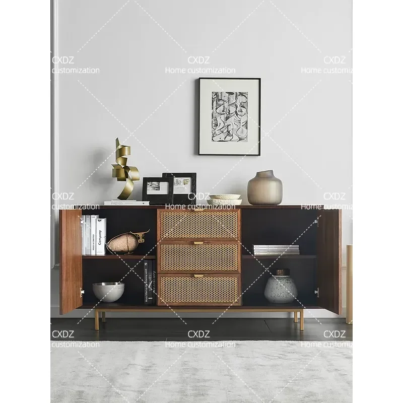 Nordic Modern Simple Metal Copper Mesh Decorative Side Cabinet Luxury Entrance Locker Living Room Tea Storage Unit