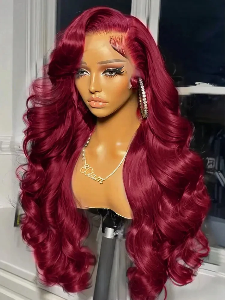 

Парик из бразильских волос 99J Burgundy для женщин, 13x4 HD Lace Frontal, 13x6 Body Wave, плотность 250, красный цвет, парик из натуральных волос с кружевной передней частью