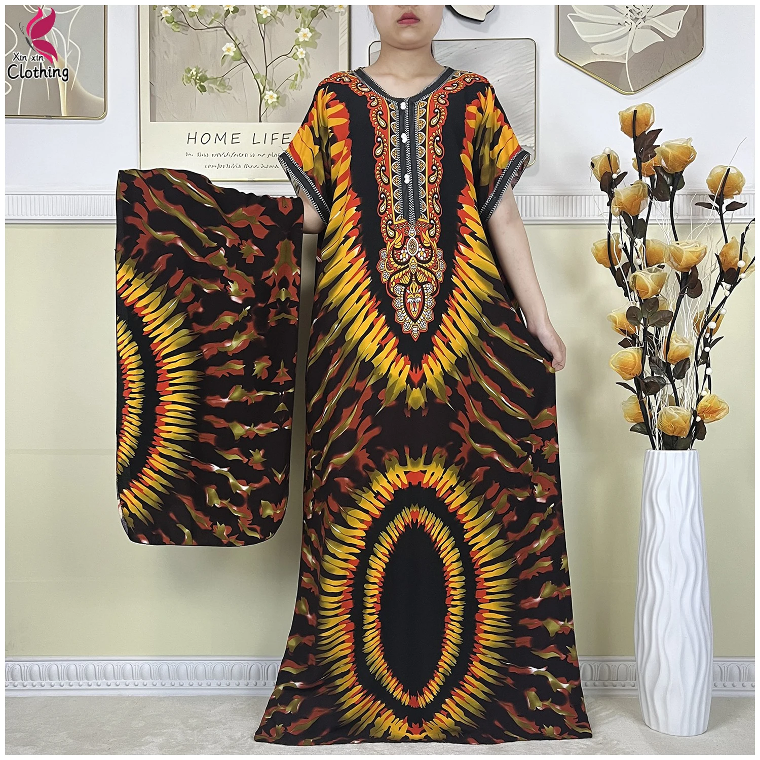 Latest African Women Cotton Dress Fashion Pattern Printing Short Sleeve Robe Women Dashiki Loose Casual Muslim Abaya Clothing