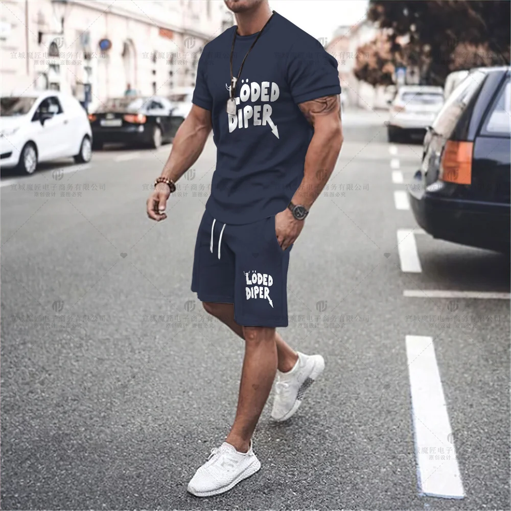 Men's Fashion Clothing Shirt LODED DIPER DIARY OF A WIMPY KID Shorts T-Shirt Brand Summer Casual Sports Beach Shorts Set