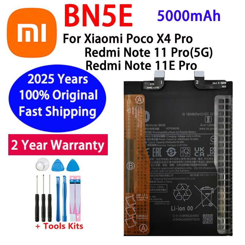 

Оригинальный аккумулятор BN5E на 2025 год для Xiaomi Redmi Note 11 Pro 5G/POCO X4 Pro 5G/Note 11E Pro, аккумулятор для телефона 5000 мА