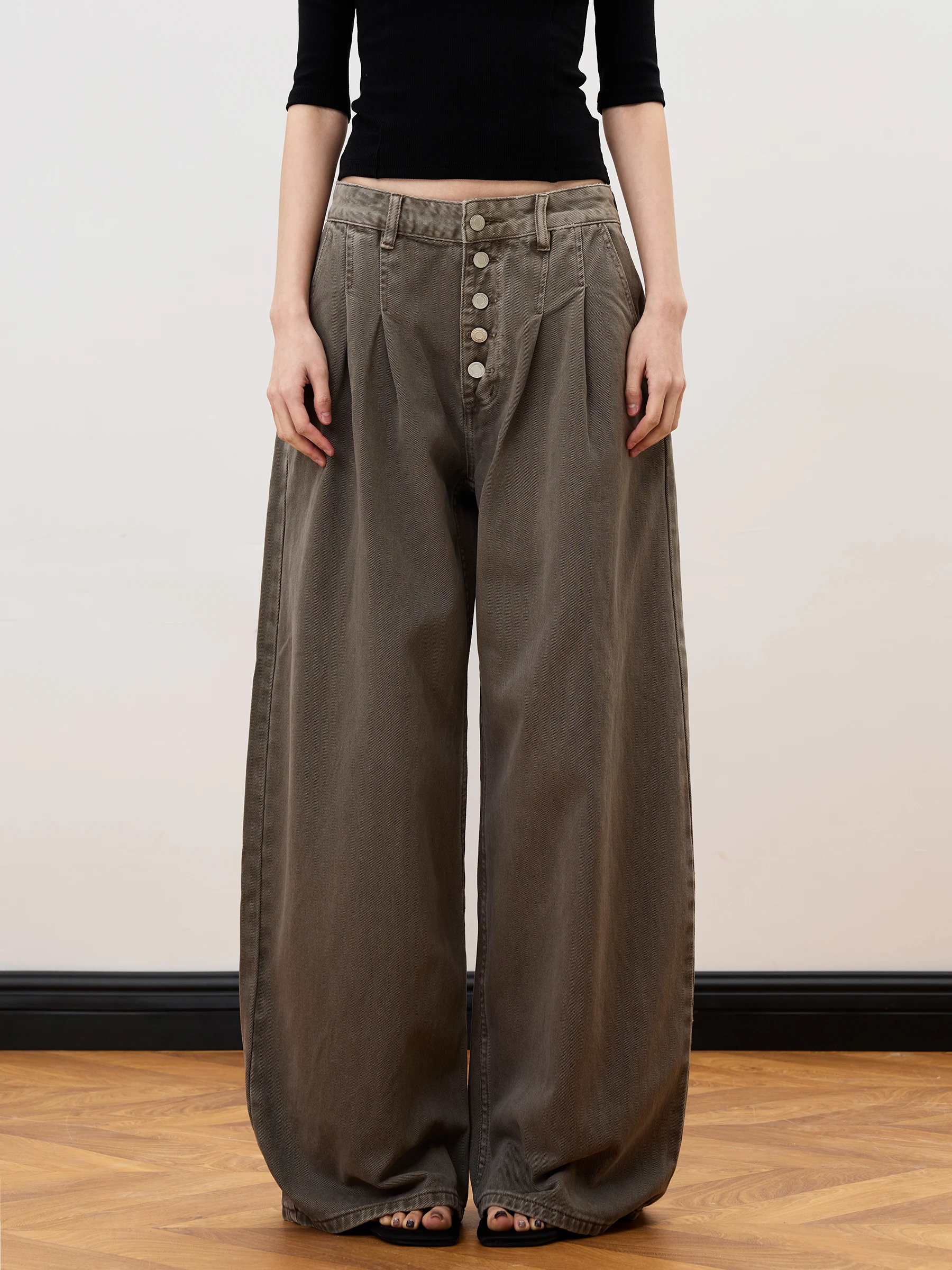 

Винтажные джинсы с пуговицами, свободного кроя, модные, повседневные, женские, на все сезоны, джинсовые брюки с высокой талией