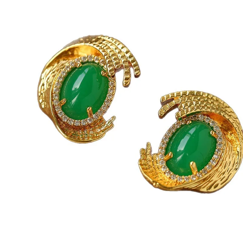 

Vintage geometric oval agate earrings, fashionable and simple striped rotating versatile earrings for women, ideal gift.