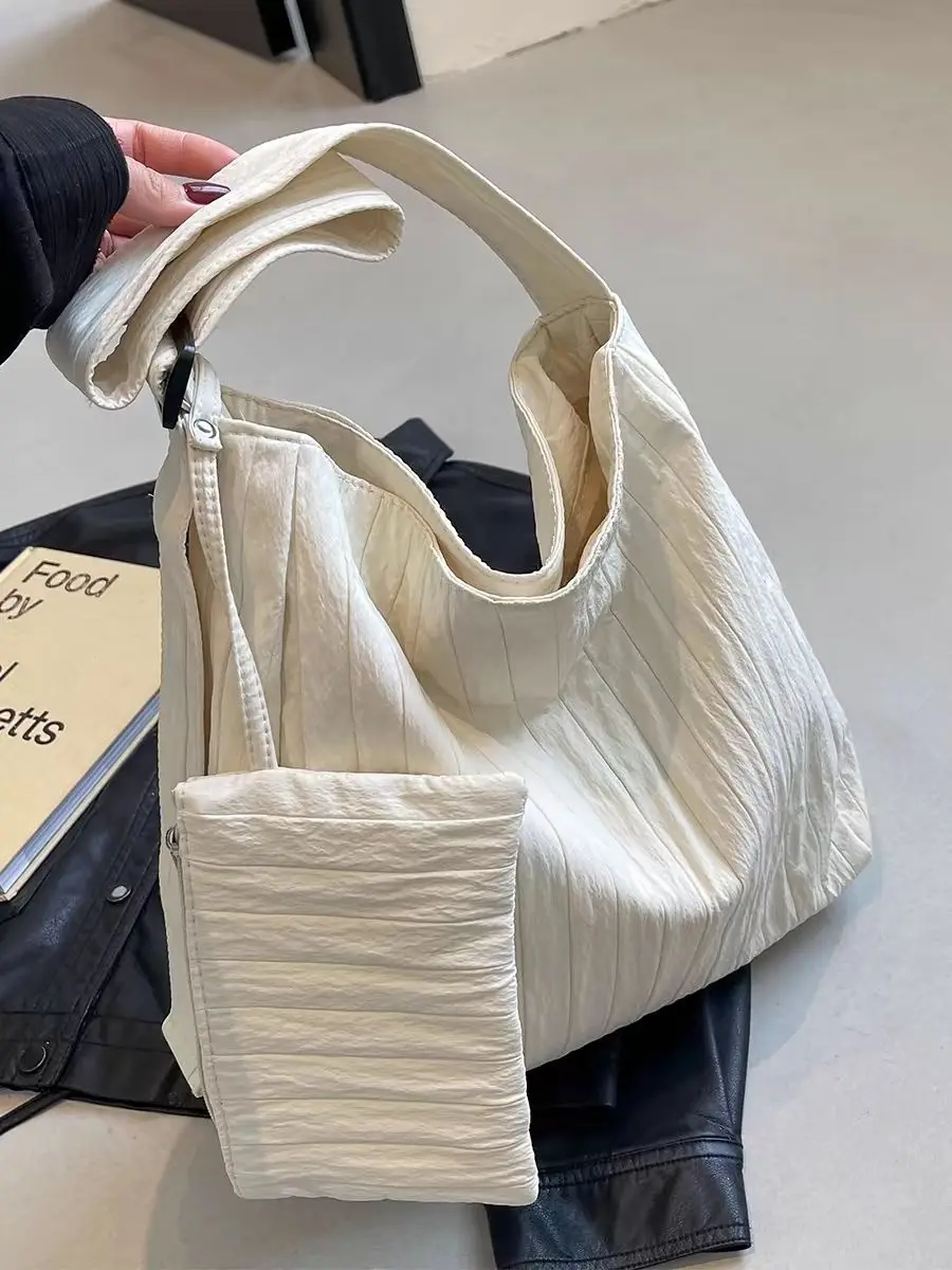 Bolso de mano de lona para mujer, bolso de hombro plegable, Ultra suave, monedero en Beige, rosa y negro