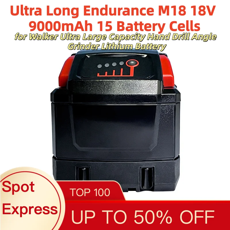 Ultra Long Endurance M18 18V 9000mAh 15 Battery Cells for Walker Ultra Large Capacity Hand Drill Angle Grinder Lithium Battery