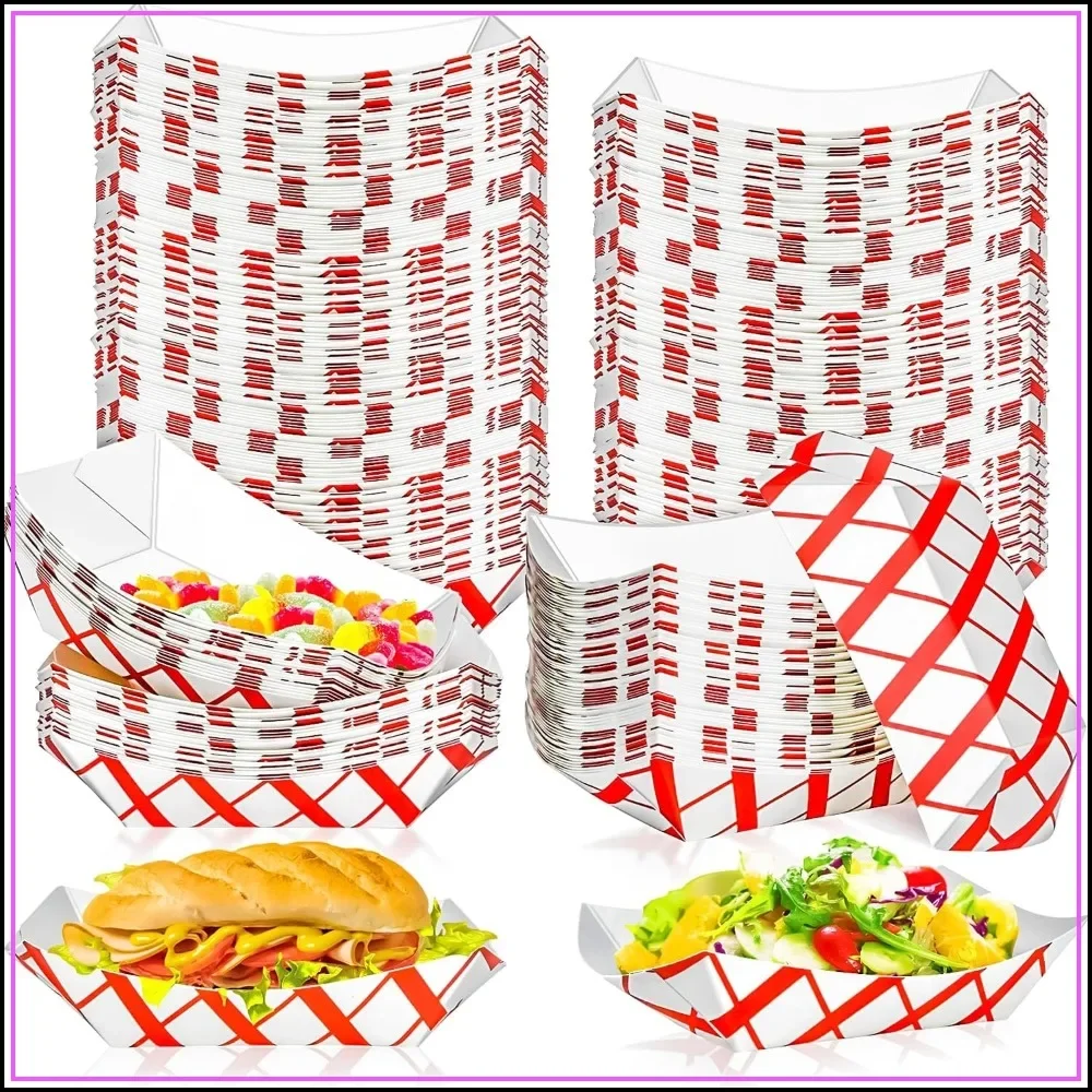 100 Pack 2Lb Kraft Paper Food Boat Trays, Disposable Serving Baskets for Snacks, Popcorn, BBQ, Burgers, Fries, Nachos