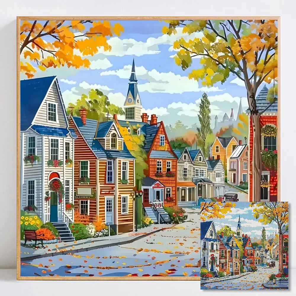 Straßenlandschaft Diamant-Malerei-Sets Diamant-Mosaik Haus Neuheiten Strass-Bilder