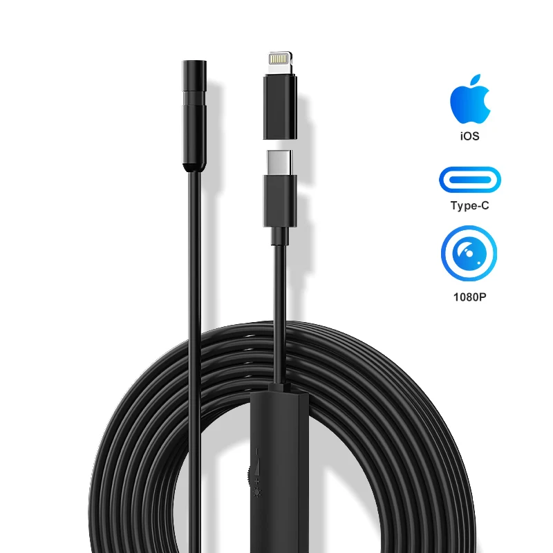 HD1080P TYPE-C Industrial Endoscope Camera 8MM/5.5MM Lens Pipe Inspection Borescope Camera Waterproof for Iphone Android Phones
