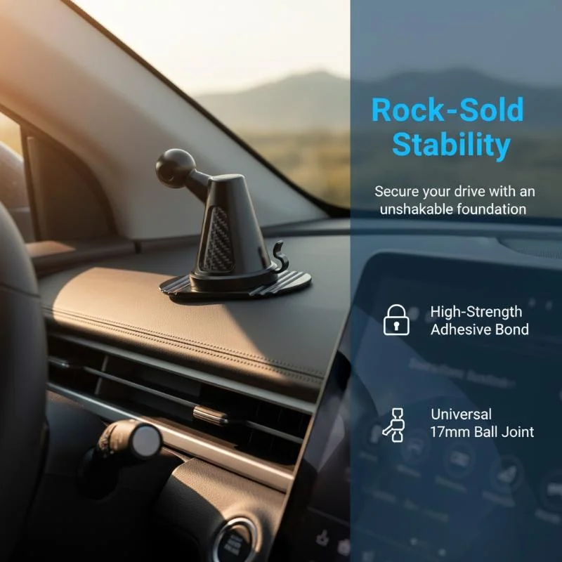 Base de suporte para telefone de carro, rotação de 360 ​​graus, cabeça esférica adesiva para painel, superfícies planas e curvas