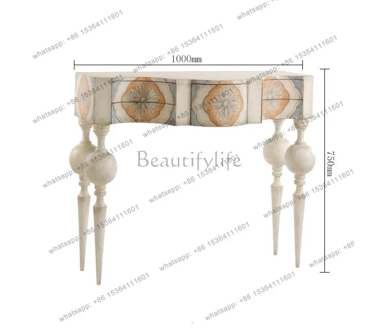 Neoclassical hand-painted solid wood entrance cabinet/French Roman column living room entrance entrance locker