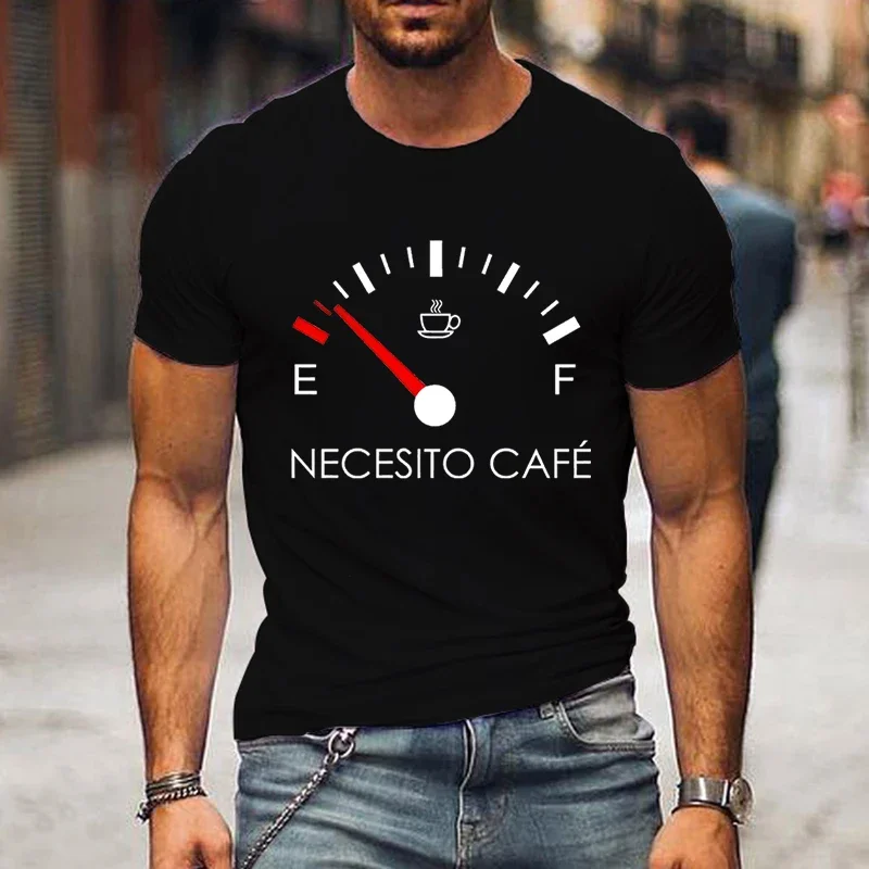 Coffee Gauge Fuel Meter Funny Print T-Shirt Summer Tees for Men Women O-neck Oversize Casual Short Sleeved Streetwear Basic Top