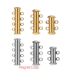 3pcs Stainless Steel Multi-Strand Magnetic Slide Tube Clasps Gold Lock Jewelry Connectors for Layered Bracelet Necklace