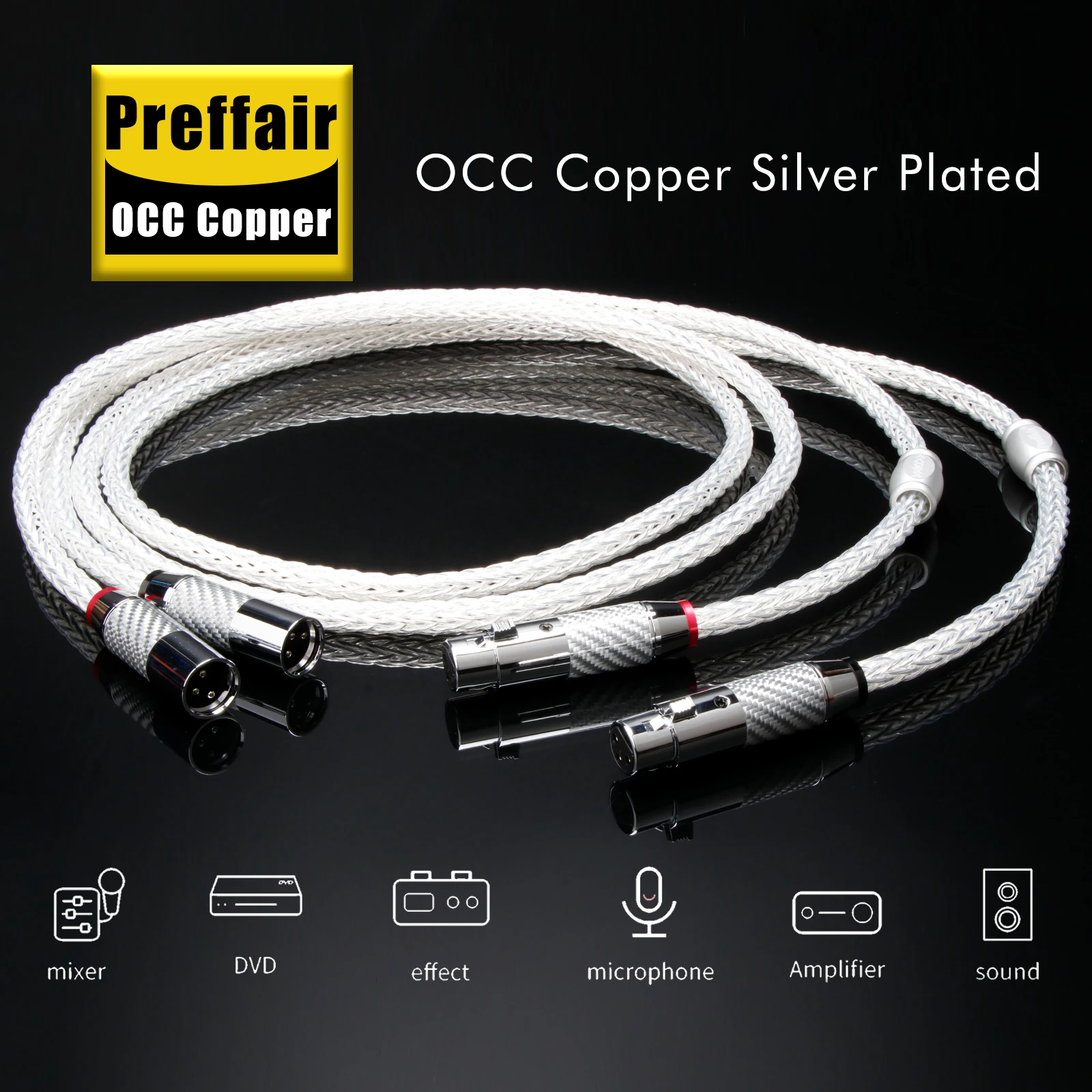 Preffair Hi-End 6AG XLR Cables Silver Plated OCC 12 Strands Balanced Cable with Carbon Fiber 3pins XLR Balanced Connectors