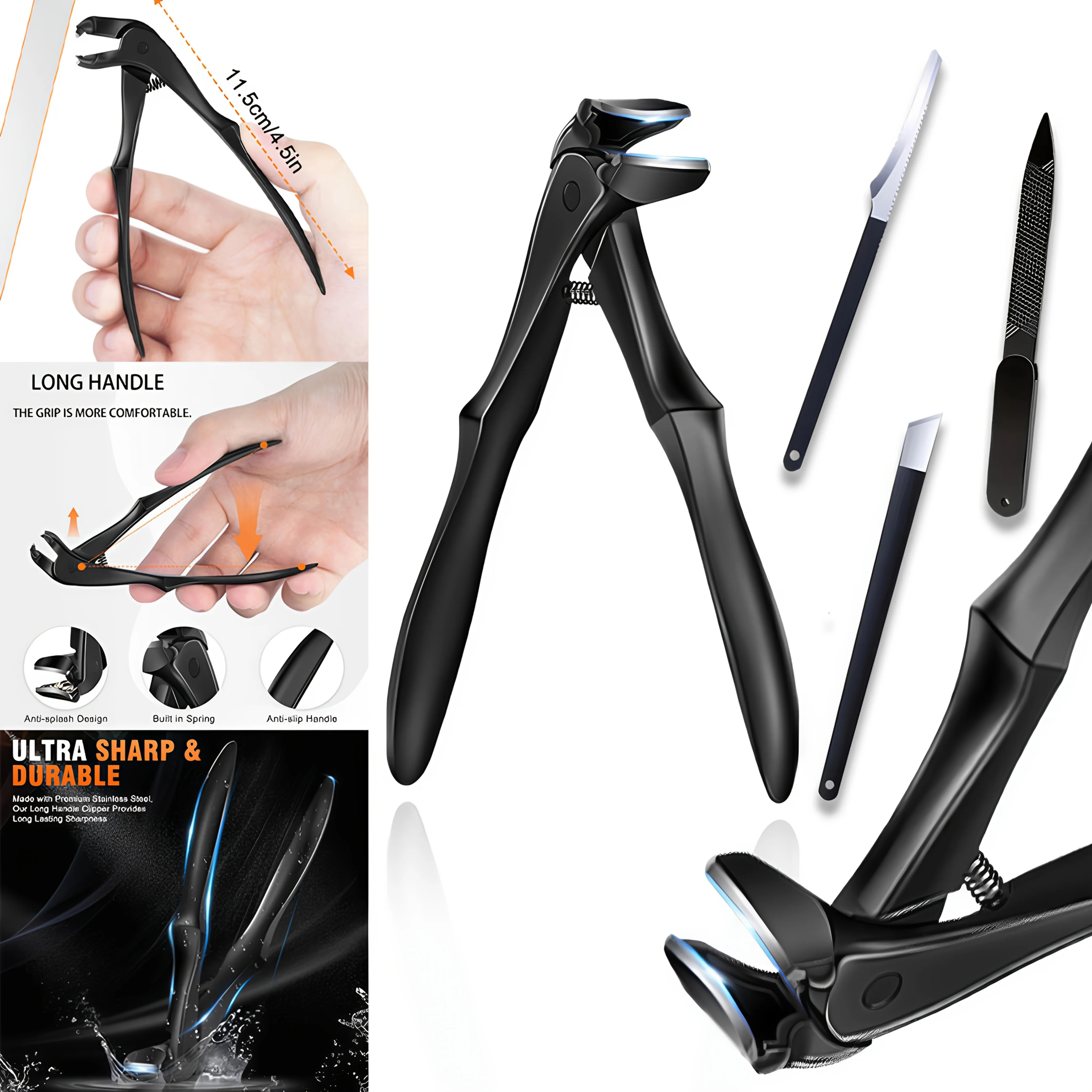 Long-handle Nail Clippers with Angled Head, Comfortable Grip, Suitable for Thick or Hard Nails in the Elderly