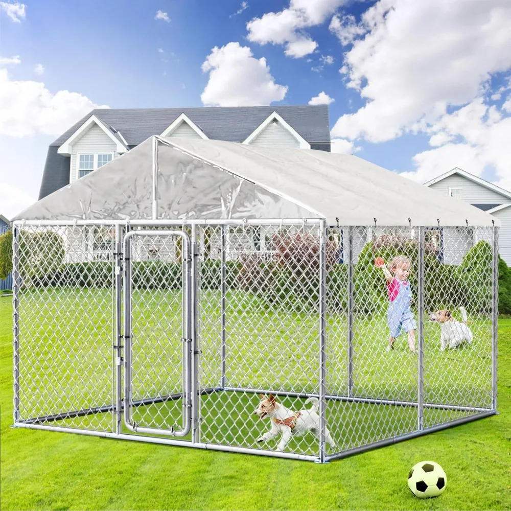 Casa para perros de 118 pulgadas de largo x 118 pulgadas de ancho x 83 pulgadas de alto con cubierta impermeable de doble cara utilizable, perrera para bolígrafos exteriores resistentes para mascotas con