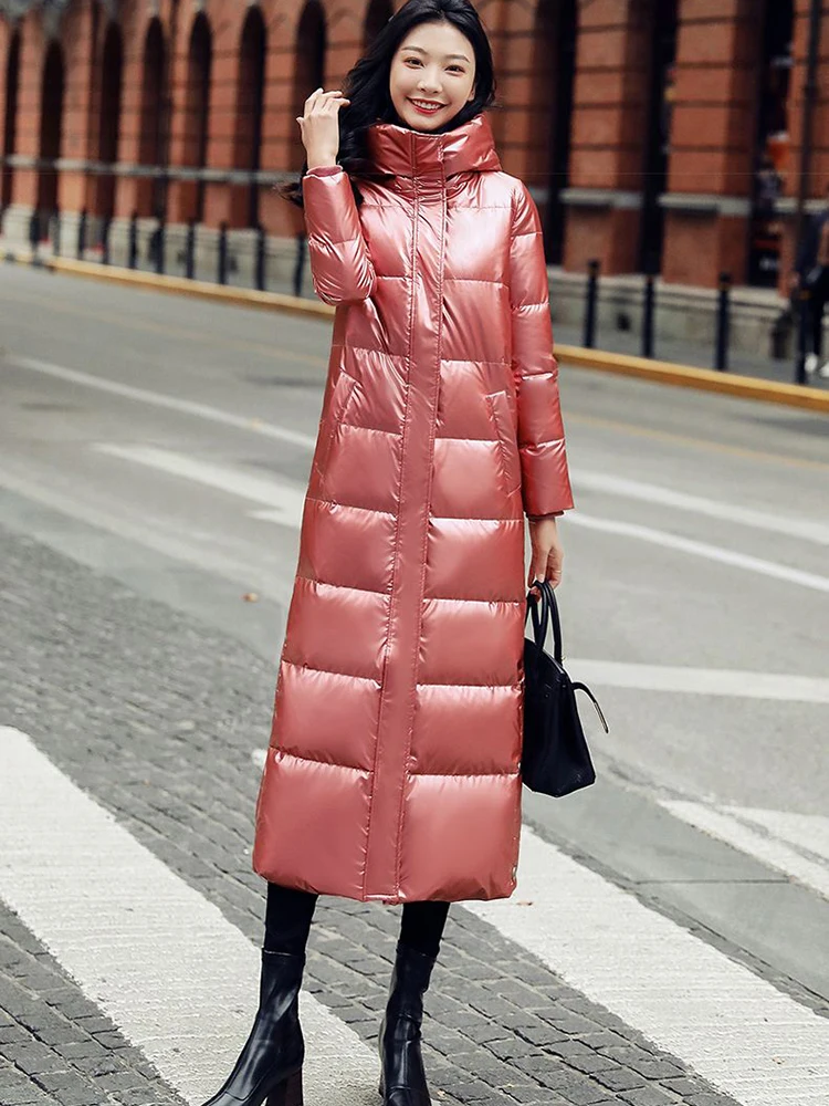 Winter Fashionable Bright Down Jacket Women's Hooded Warm Parkas Water Proof Fluff Parka Hight Quality Female Cotton OverCoat