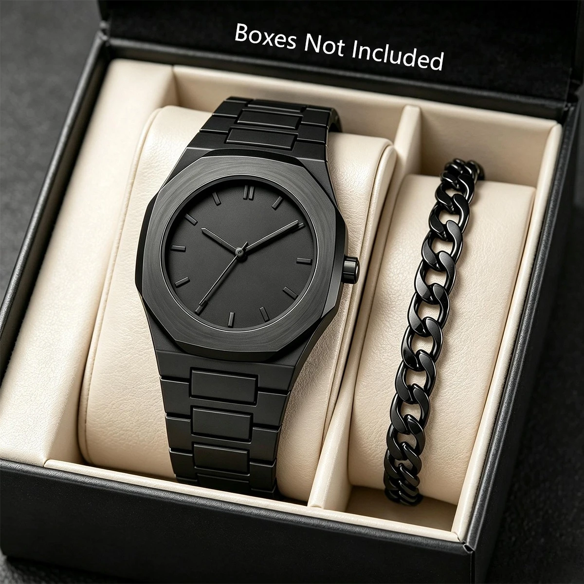 2PCS/Set Fashion Plastic Strap Men Sports Watches Casual Quartz Wristwatches Bracelet Set Relogio Masculino（Without Box）