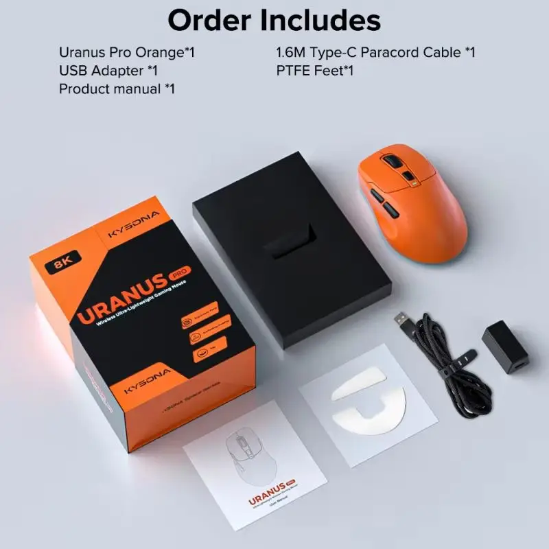 KYSONA Uranus pro Gamers Wireless Gaming Mouse 54g Ultra-Lightweight 26000dpi Optical Sensor 8k Polling Rate PC Game Controllers