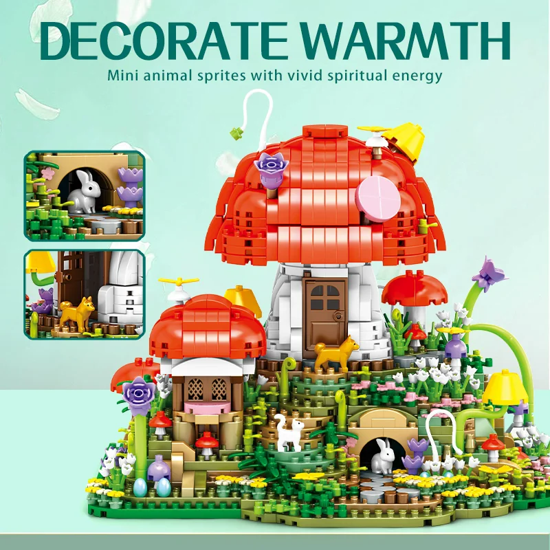 Mini bloques de ladrillos DIY, casa de setas, bloques de construcción, modelo creativo, juguetes educativos para niños, rompecabezas de ensamblaje para niños, regalos