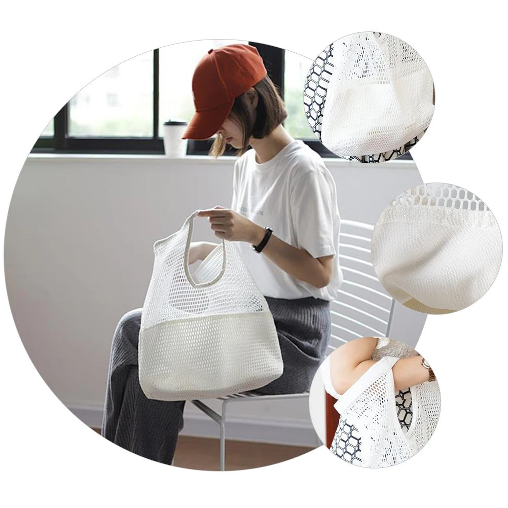

1pc Mesh Shopping Pouch Reusable Beach Tote Bag Foldable Storage Pouch Travel Party Lightweight Portable Beach Handbag Large