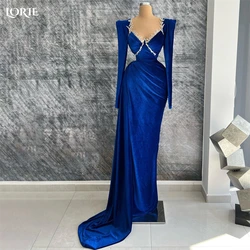 LORIE Ocean Blue Formal Evening Dresses Cap Sleeves Beaded V-Neck Pleated Prom Dress Africa Arabia Bride Celebrity Party Gowns