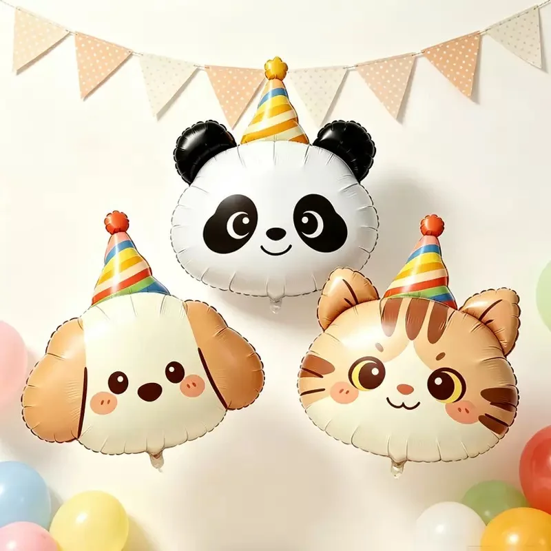 Cartoon birthday hat animal head balloon panda cartoon animal cat dog aluminum film balloon children's birthday decoration