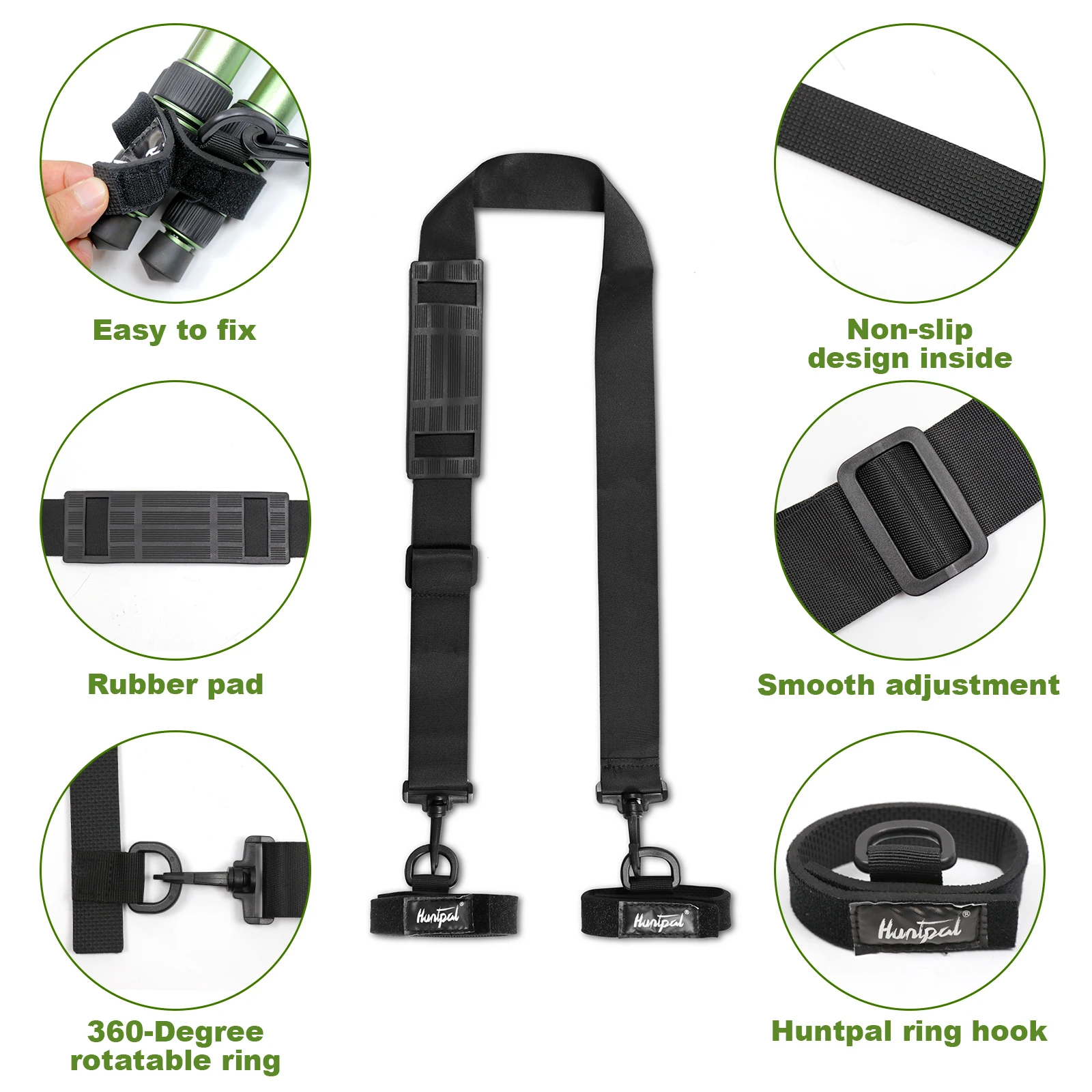 Tripod Monopod Strap Adjustable Nylon Carrying Belt Shoulder Rubber Sling with 2 Quick-Release Loops for Tripod Stand Rifle
