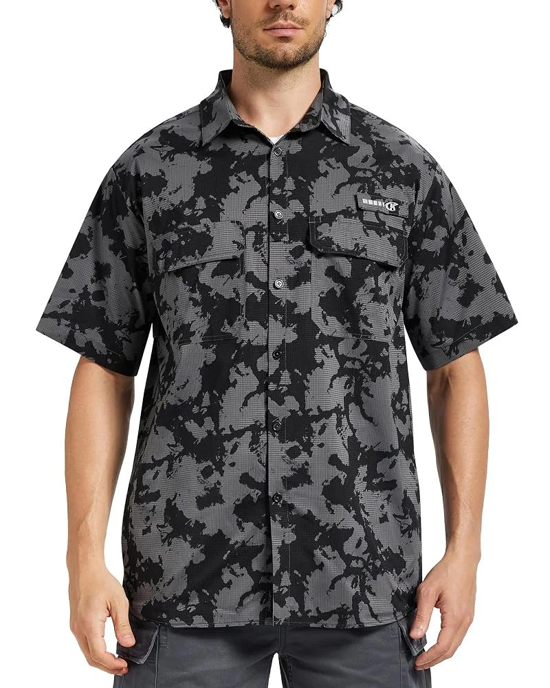 Herren UPF 50+ Kurzarm-Angelhemden mit Sonnenschutz, Rashguard, lässiges Button-Down-Angel-Wandershirt mit atmungsaktivem Mesh – Detail 16