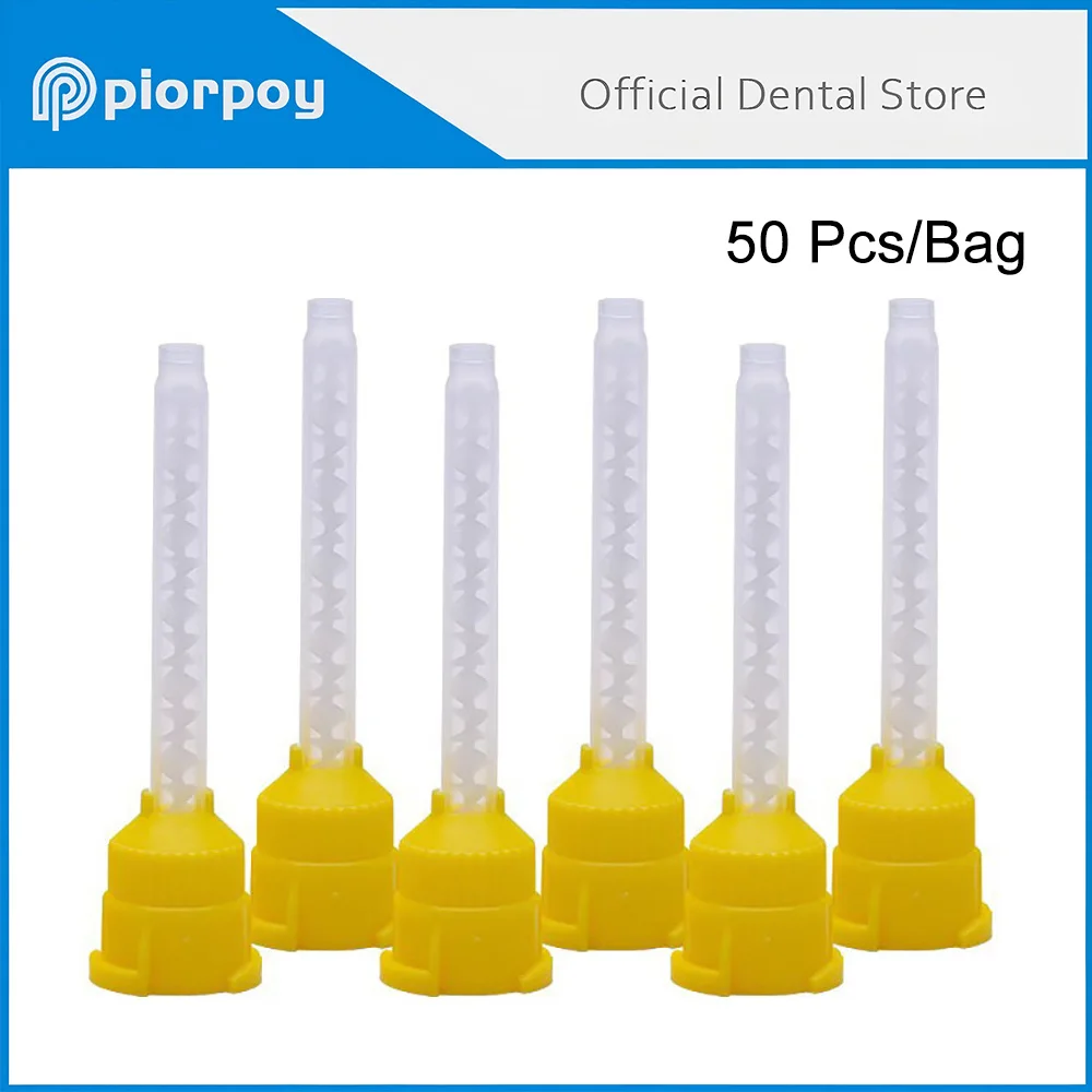 PIORPOY 50 pièces/sac Matériaux dentaires Têtes de mélange jetables en caoutchouc de silicone, embouts d'empreinte, tubes de mélange pour laboratoire dentaire
