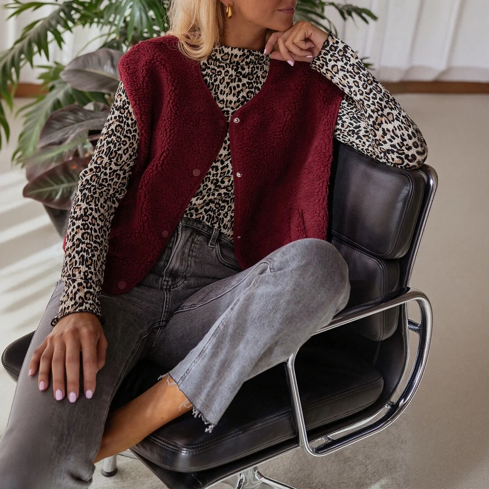 

Женский повседневный жилет с круглым вырезом, однотонное весеннее платье, осенний модный топ с декоративными элементами