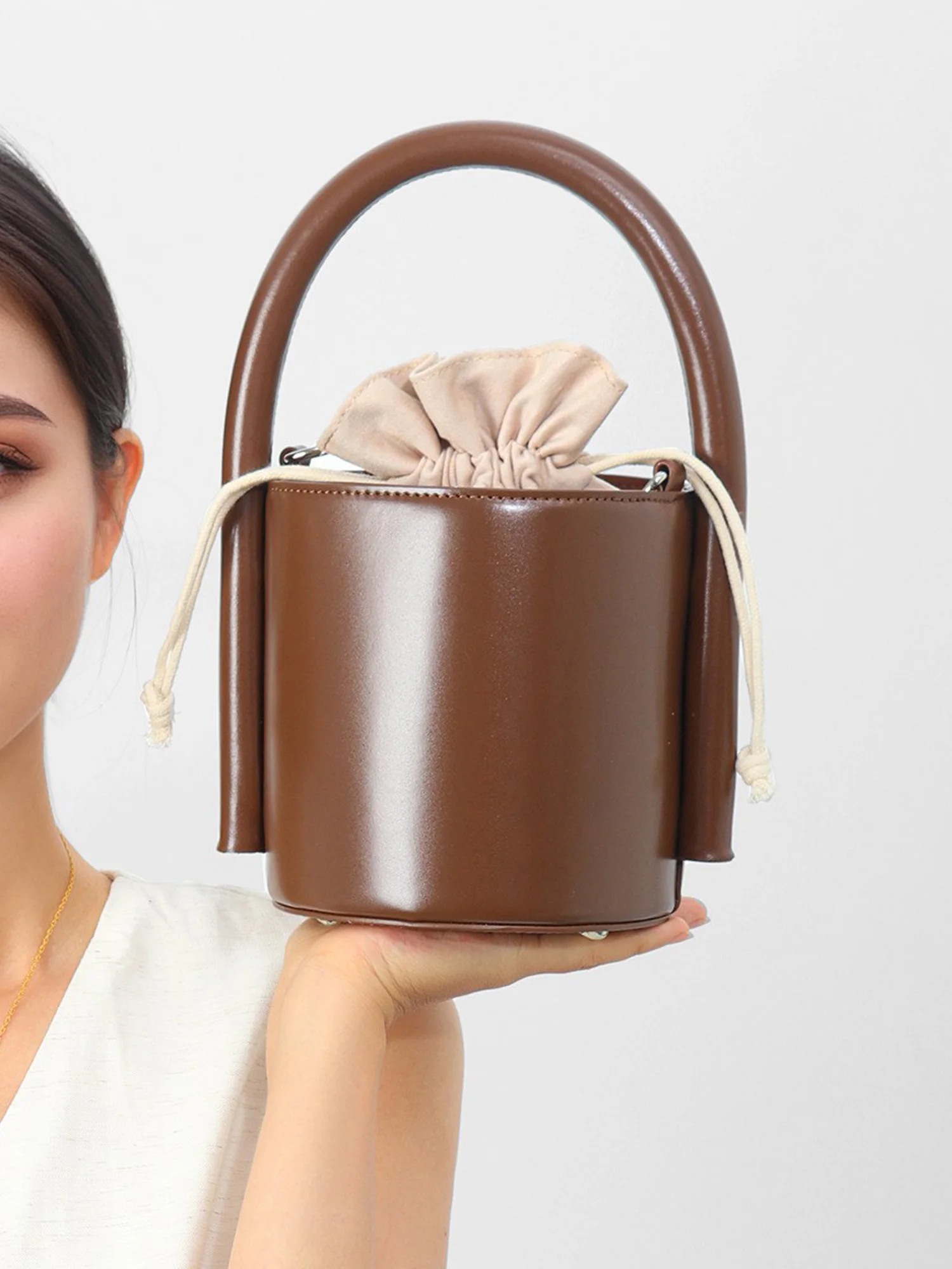 

Leather Buet Bag oulder Crossbody Bag for Work Cute Sle Single Strap Dstring Closure Casual Scene Handbag