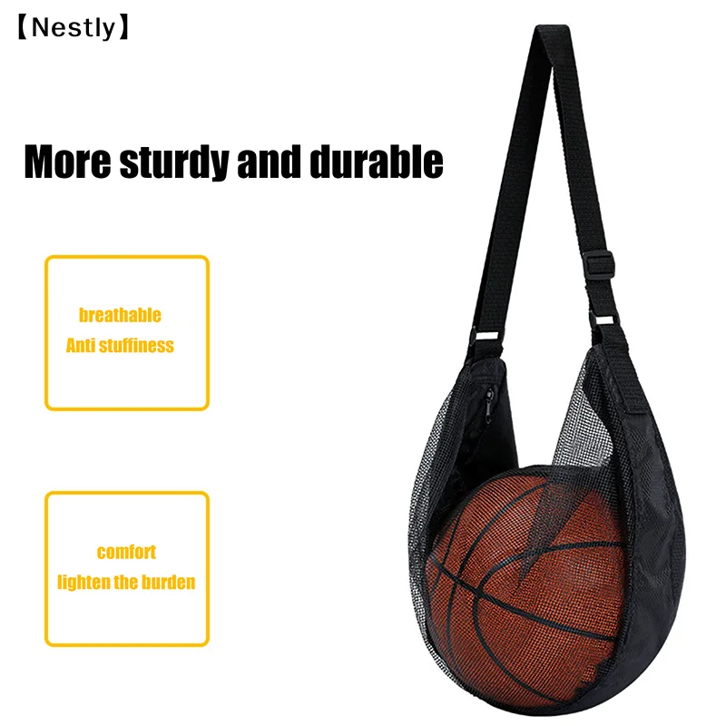 1PCS Single Ball Bag With Zipper Pocket Mesh Ball Storage Bag Sport Equipment Drawstring Sling Storage Net Carrying 〔Nest〕