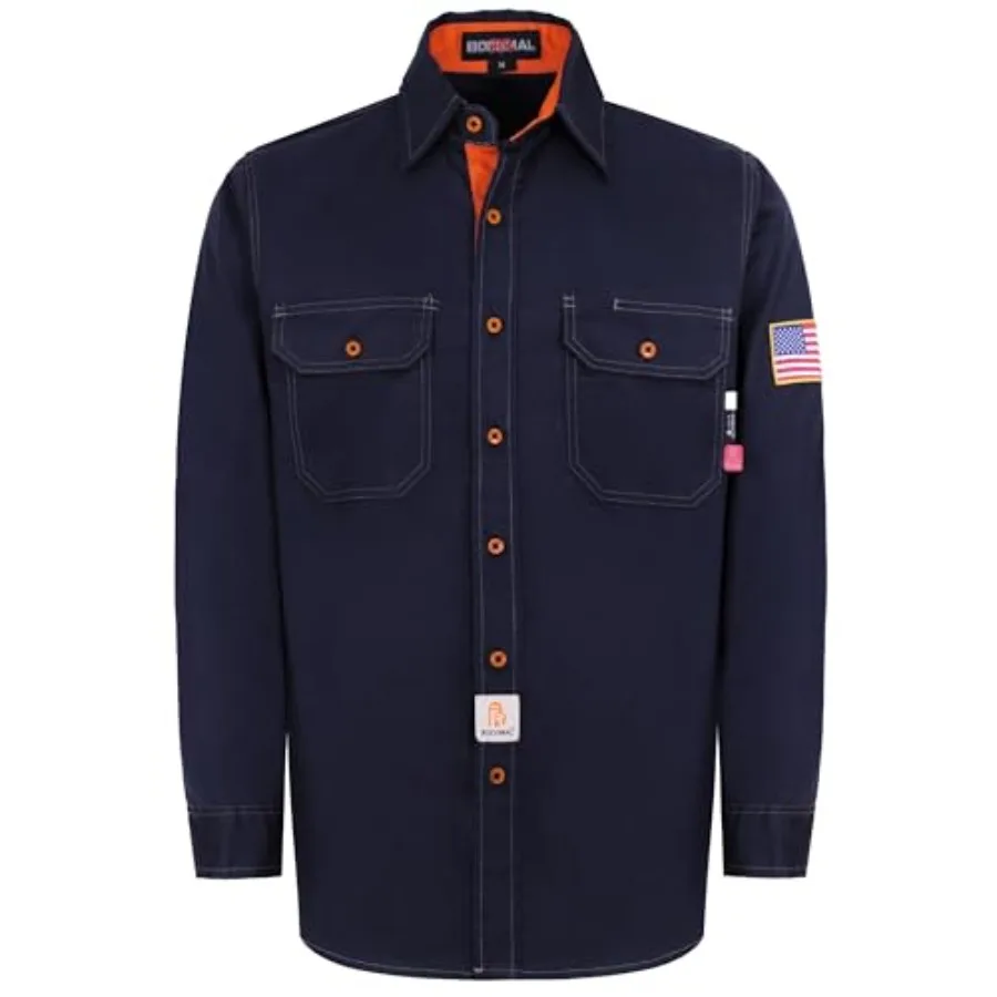 

BOCOMAL FR Shirts for Men Flame Resistant Light Weight NFPA2112 Fire Retardant Welding Shirt Water and Oil Repellent Finish