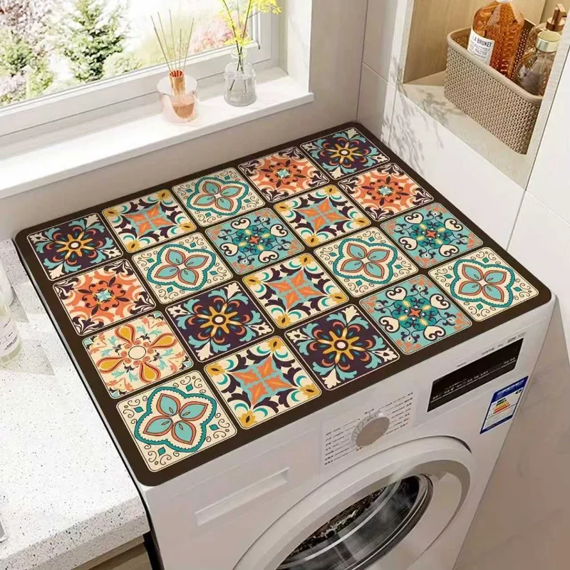 Vikama China Flowers Washer Dryer Dust Cover Creative Washing Machine Dust Cover Pad Fast Drying Absorbent Protector Mat Laundry