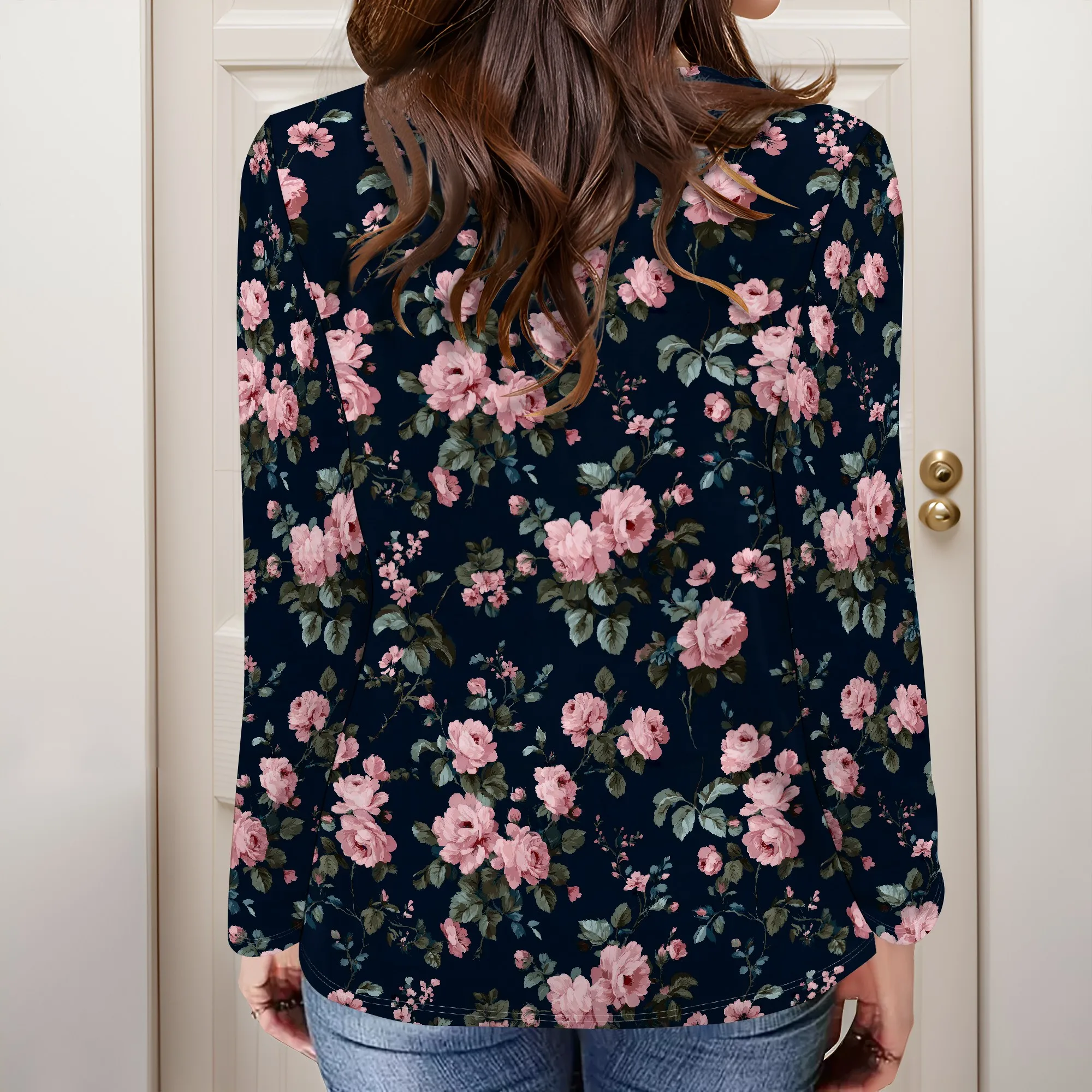قمصان طويلة الأكمام للنساء 2025 موضة خريف متأنق بلوزات غير رسمية مطوي Crewneck تونك القمم ل طماق لطيف المحملة