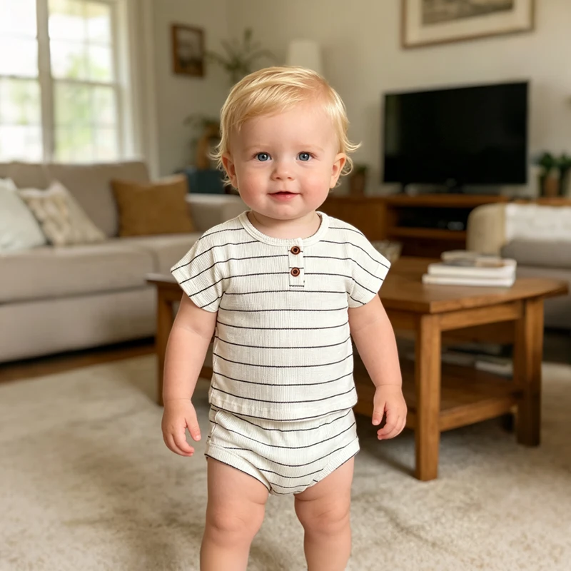 2026 Sommer 0-24M Baby-Bekleidungsset Gestreiftes T-Shirt und Shorts 2-teilig Jungen-Kleidungsset Süßes Baby-Jungen-Outfit