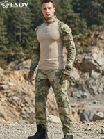 Traje de Camuflaje Táctico Esdy de Manga Larga + Pantalones Largos, Uniforme de Combate para Hombre, Conjunto de Camisa y Pantalones, Equipo de Caza, Uniforme de Trabajo Duradero de Secado Rápido