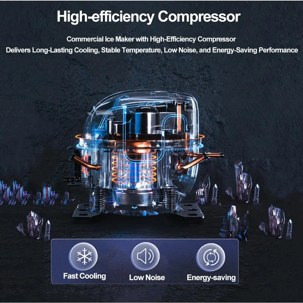 เครื่องทําน้ําแข็งเชิงพาณิชย์เครื่อง 110LBS/24H, 33LBS Bin, ประหยัดพลังงาน & Quiet 220W Ice Cube Maker พร้อมแผง LCD, ตัวจับเวลา