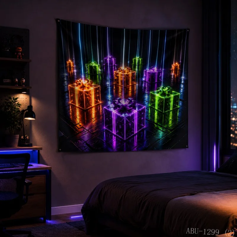 VIKAMA Gift Box Blacklight Glow Tapestry Wall Hanging, Wall Art for Bedroom Dorm Party Game Room Bar Decor