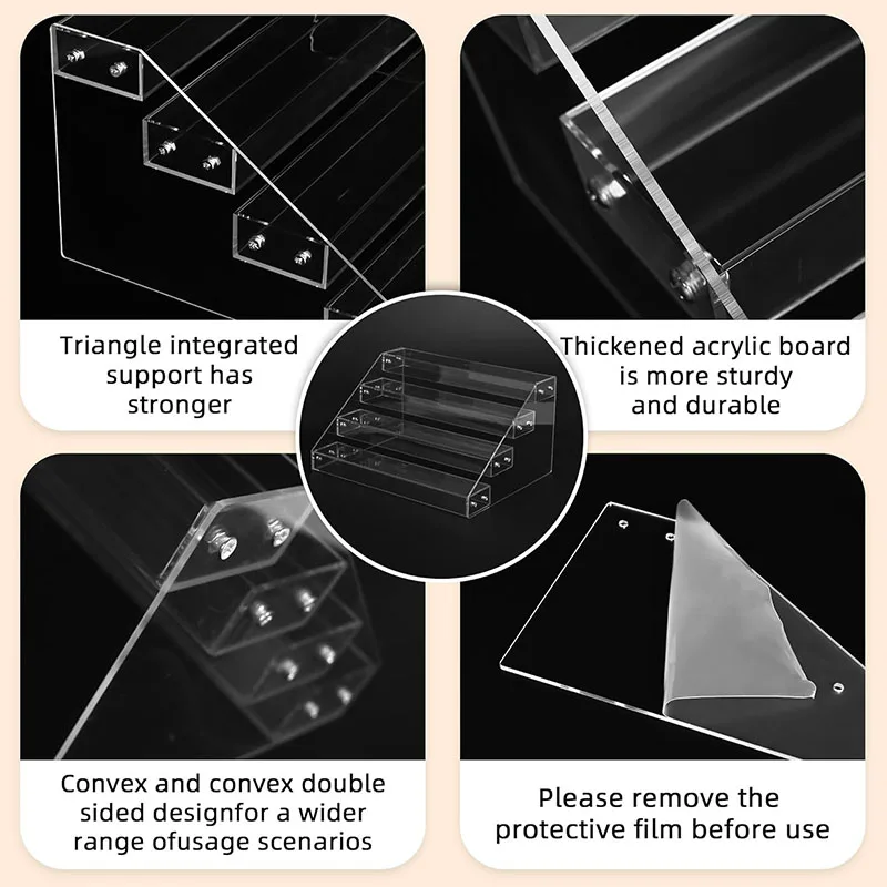 Acrylic Riser Display Stands 4 Tier Clear Shelf, Makeup Organizer Perfume Organizer, Acrylic Shelves for Cupcake, Candy Food