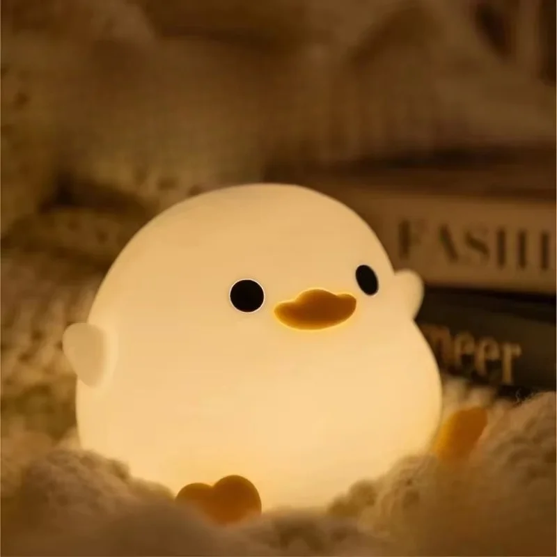 LED Night Light Cute Duck Cartoon Animals Silicone Lamp for Children Kid Touch Sensor Timing USB Rechargeable for Birthday Gifts