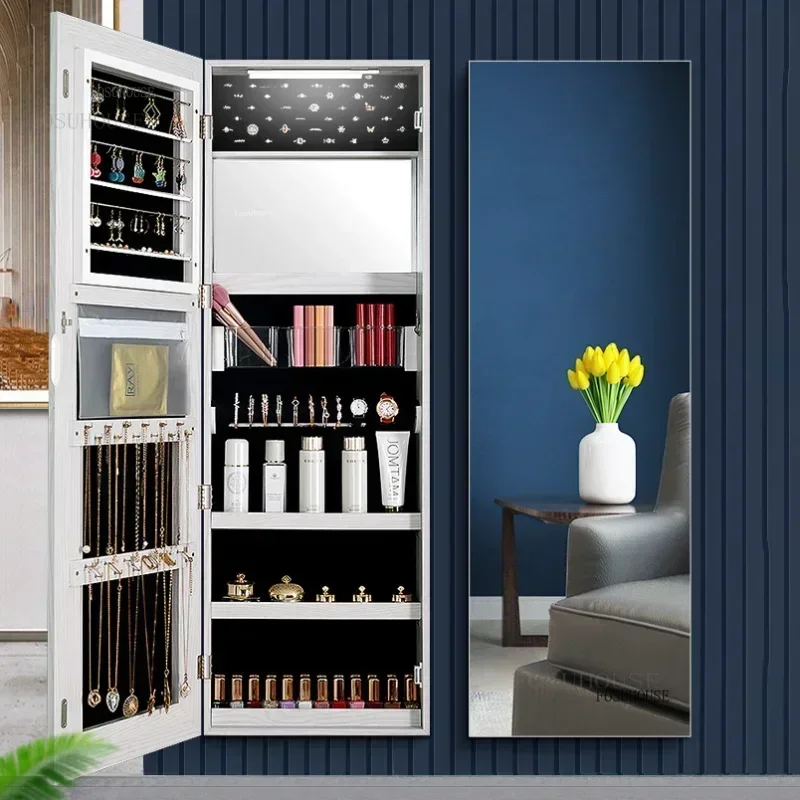 Nordic Style Mirror Cabinets Multi-function Full-length Mirror Simple Dressing Mirror Home Wall-mounted Jewelry Storage Locker Z