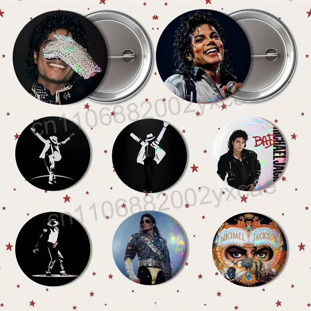 King of Pop MJ Thriller Michael Jackson Laser reflective round badges pins bag clothing decorations collectibles gifts