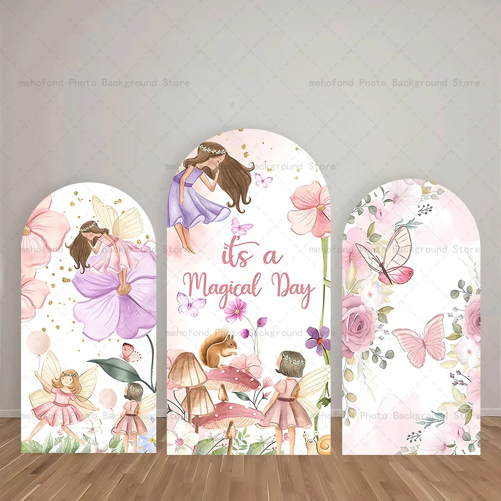 

Фон для фотосессии Mehofond: Арка, индивидуальный текст, сказочные бабочки и цветы, декор для дня рождения, студийный фон для фотосъемки