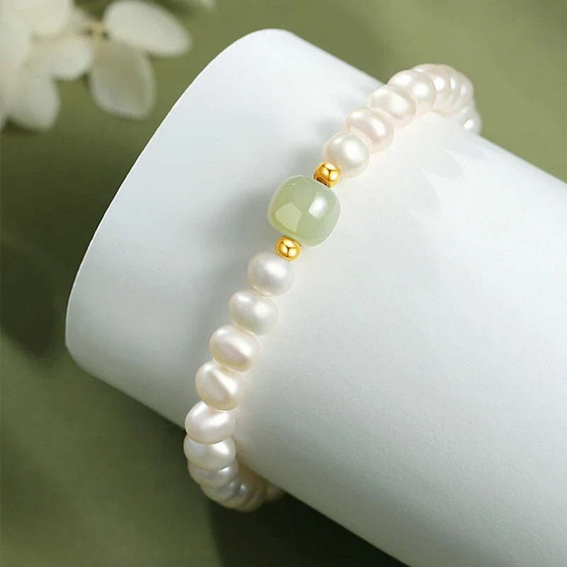 Women Lucky Jewelry Making Material Luxury Gift Item Natural White Light Green Hotan Jade Beads Bracelet for